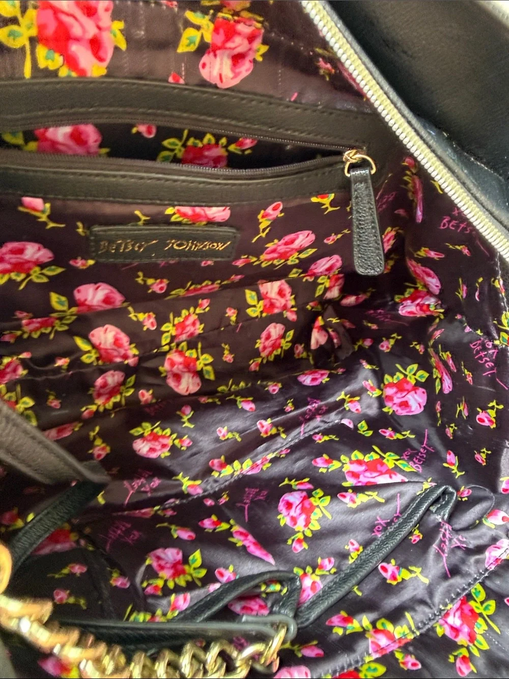 Luv Betsey Johnson Black & Striped Satchel w/ Matching Wristlet 2 BJ 🌺 - Picture 4 of 12